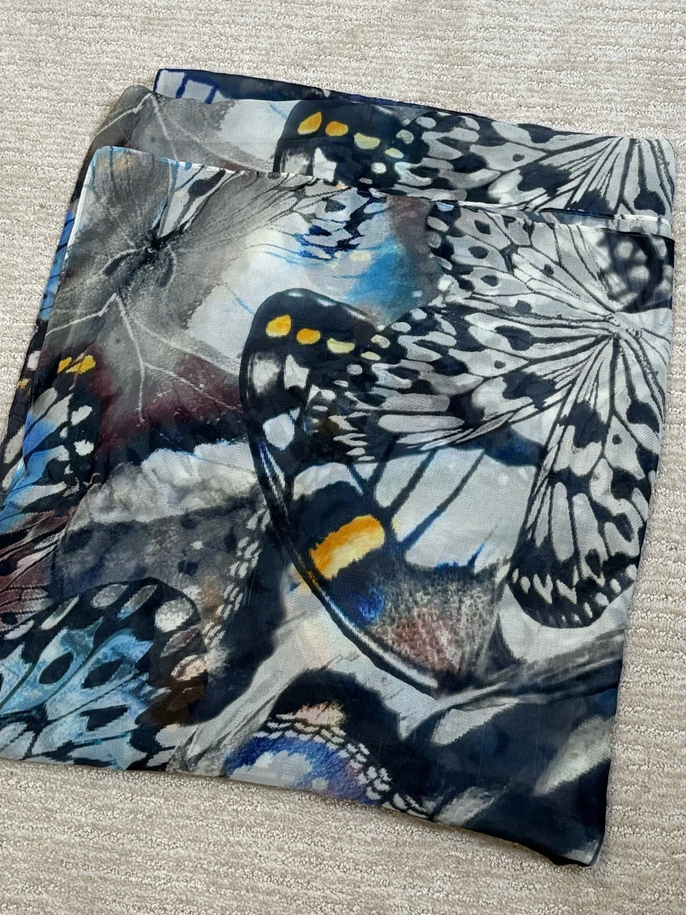 All Over Butterfly Print Rectangle Long Scarf Shawl Wrap Semi Sheer Watercolor